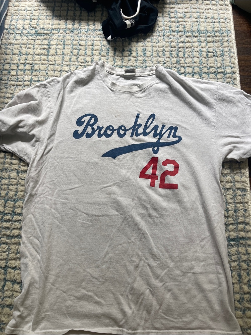 Brooklyn Graphic Crew Neck T-Shirt - White with Blue & Red Print